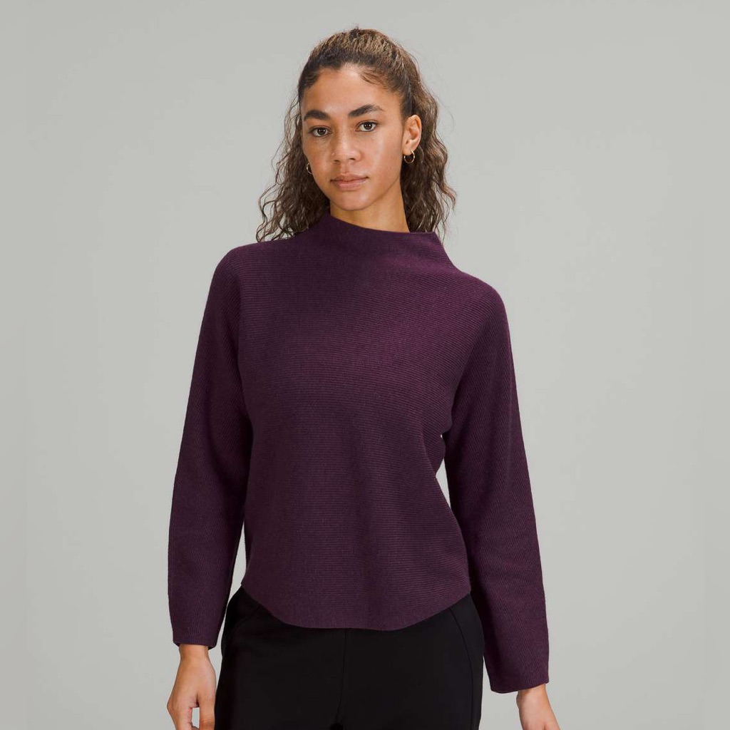 Lululemon Boxy Cotton-Blend Sweater Heathered Vintage Plum Sz M/L